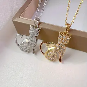 Cute Cat Pendant Necklace Set of 2 Chain & Link Kawaii Pet Jewelry for Women - Bright Color Finish, Lightweight Everyday Accessory for Casual Wear, Birthday Gifts, Set Of Two