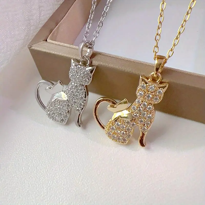 2-Piece Kawaii Cat Charms Necklace Set for Women, Animal Pendant Jewelry Stack for Daily Casual Wear, Two Piece Set
