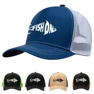 Fish On Fishing Trucker Hat, Adjustable Snapback Mesh Cap for Men Women, Outdoor Bass Fishing Hat Breathable Summer Beach Hat, Funny Angler Gift for Dad Husband Fisherman Lovers