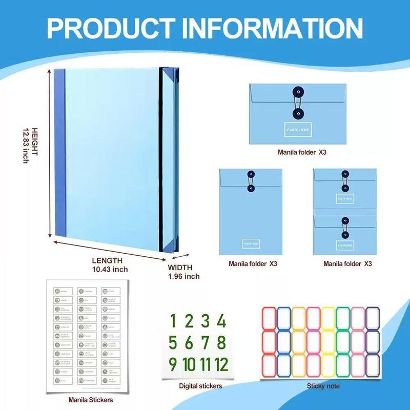 Important Document Organizer Personal Binder Organizer with Labels Accordion File Stylish Binder for Storing Important Papers, Certificates, Passports, Photos, and Letters organizador de documentos