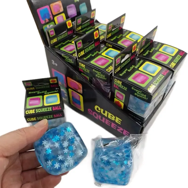 Snowflake Glitter Ice Cube Squishy – Winter Frozen Clear Cube Sensory Fidget Toy