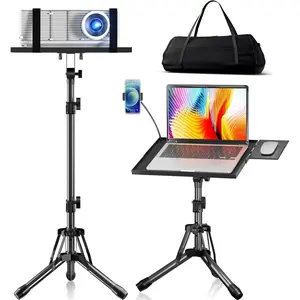 Projector Stand Adjustable Height 20" to 61", Foldable Projector Tripod Stand with  Tray & Phone Holder, Portable Laptop Floor Stand for Office  Stage Studio DJ Racks Podium Stand