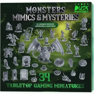 Underdusk Monsters, Mimics & Mysteries - 34pc Essential Gray Set: 17 Creatures + 10 Transforming Mimics + 7 Mysterious Terrain Objects - High-Definition PVC