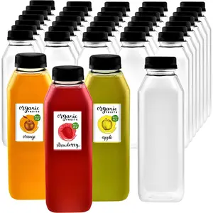 Plastic Clear Empty Bottles with Black Caps for Juice BPA Free | Pack of 20 Drinkware Drink Drink Bottles