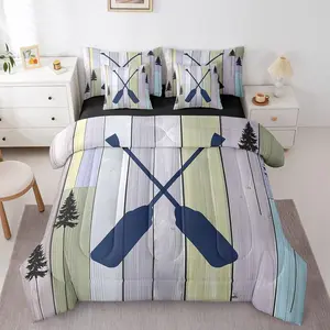 Rustic Farmhouse 7 Pieces Bedding Sets,Old Barn Door Comforter Set with Sheets for Boys Girls Kids Room Decor Blue Lake Paddle Decor Bed in a Bag