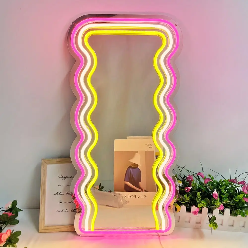 Irregular Shaped Mirror LED Lights for Bedroom Cozy Corner Decor, Ambient LED Light, Decorative Mirror Lamp, Cozy Lighting, Summer 2 In 1 Neon LED Sig