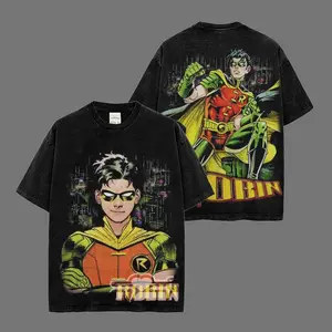Vintage Robin DC Comic Teen Titans Hero Heavyweight Acid Washed 100% Cotton T-Shirt, Tamaran Princess Retro 90s Comic Tee, Classic Comic Design Apparel, Comic Book Hero Merch