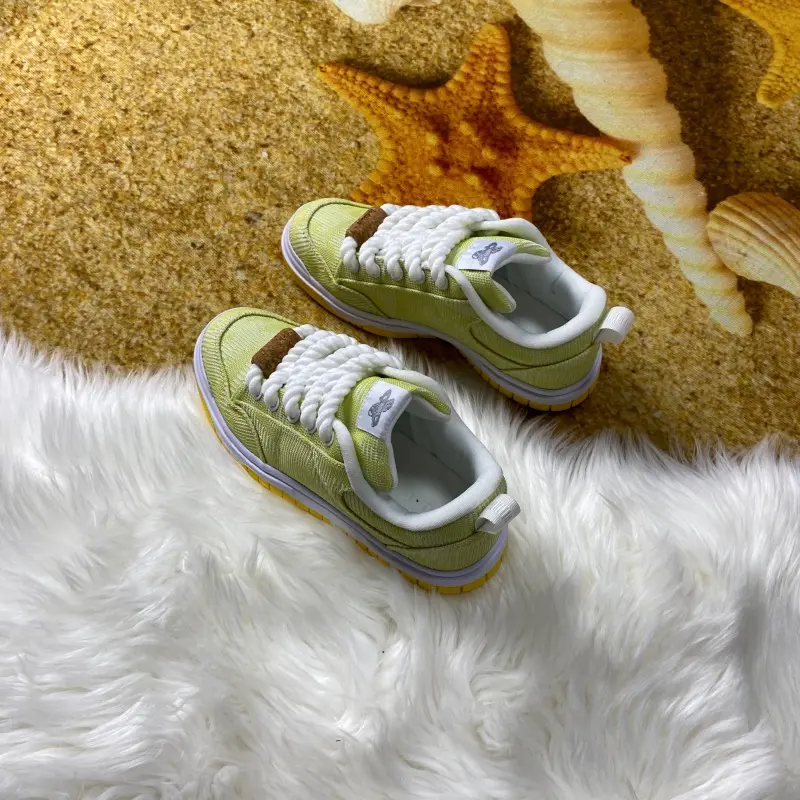 Large-size lemon yellow street-style board shoes, men's shoes with wide toe caps, thick hemp rope laces, cork decorations, thick soles, low-top, unisex fashion shoes