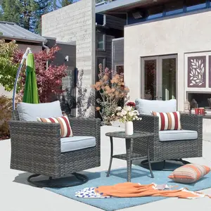 Ovios Patio Furniture 3-Piece Set with Swivel Chairs and Table Square Shape Armrest