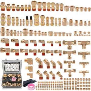 200 count Brass DOT Air  Line Fittings & Air Nylon Tube Compression Fittings Assortment Kits,1/4" 1/8" 3/8" 1/2" NPT Push To Connect Fittings Quick Connect Air Hose Fittings