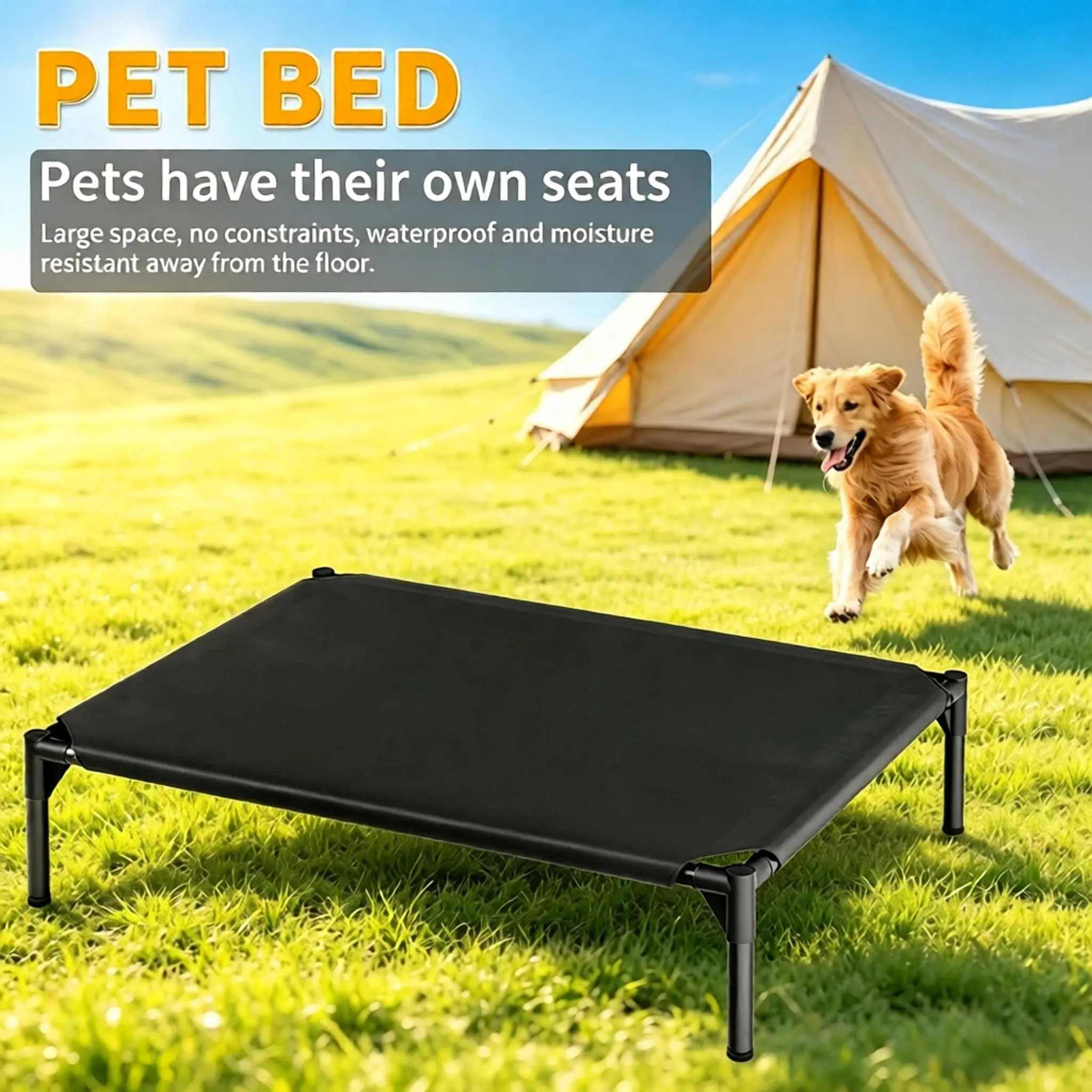 Breathable Elevated Dog Bed, Waterproof Raised Pet Cot Bed,  Washable Oxford Fabric Raised Dog Bed, Sturdy Stable Frame Indoor Outdoor Camping Cooling Dog Cot Bed,   Outdoor Dog Bed  for Small Medium Large Dogs, Durable Pet Accessory Breathable
