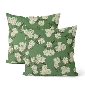 2PCS Sage Green Spring Pillow Cover, Yellow Hydrangea Decorative Pillow, Retro Floral Seasonal Summer Outdoor Decorative Pillowcase, Linen Polyester Sofa Cushion Cover