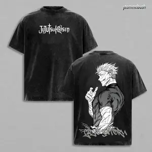 Best Gojo Satoru T-Shirt - Jujutsu Kaisen Tshirt, THE HONORED ONE JJK Anime Double Printed Vintage Washed Tee Unisex Oversize Anime Manga Washed Heavyweight Cotton T-shirt, Anime Merch