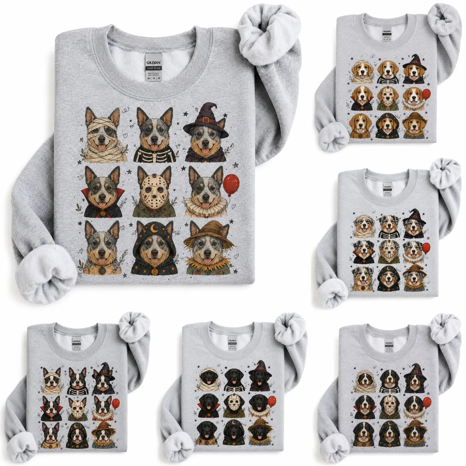 Horror Movie Pumpkins Dog Breeds 50+ Sweatshirt, Spooky Halloween Crewneck, Scary Pumpkin Graphic Sweater, Retro Horror Movie Pullover, Cozy Fall Gift