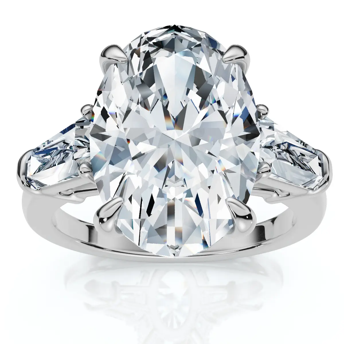 Certified 4 1/3Ct Oval & Baguette Diamond Engagement Ring 14k Gold/Pt Lab Grown
