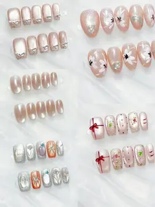 Handmade Press on Nail Tips Set of 10,  Edge Detail & Hand Drawn Elements,, Stylish Acryjlic Nails, Square Nails for Parties Weddings Daily Wear