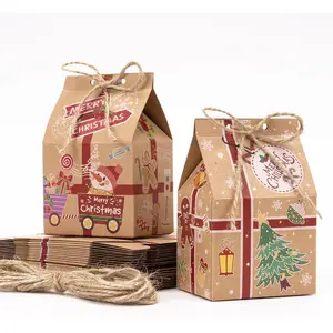 Christmas Cookie Boxes, 26 Pack House Shaped Christmas Gift Boxes Treat Boxes for Gift Wrapping Supplies, Cute Santa Small Christmas Box for Candy, Cookie, Gingerbread, 6.5*5.7*1.6 in