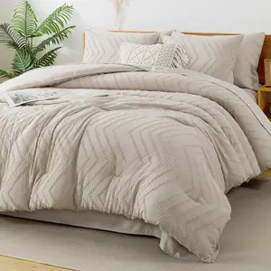 King Size Comforter with Beige - 7 a Bag King Chevron Tufted Boho Sets with Comforter,, Pillowcases  Shams