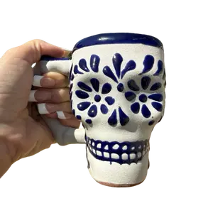 Skull Coffee Cup - Mexican hand made, Unique Coffee Mug for Coffee Lovers Drinkware Reusable Ceramic Reuse Washable Handmade