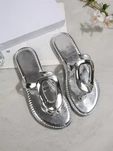 Metal Buckle Decorative Sandals, Square Toe Flat Flip Flops, Women's Fashion Versatile Outdoor Slippers, Stylish and Comfortable Footwear