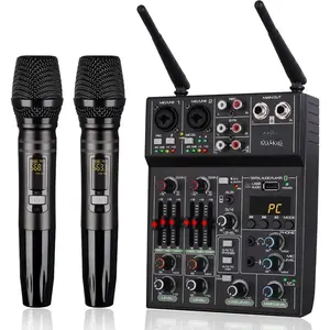 Professional Audio Mixer With Dual  Microphone, Sound Board Console System Interface 4  Dj Mixer USB  MP3  Input 48V Phantom Power, Suitable for DJ Karaoke PC Guitar