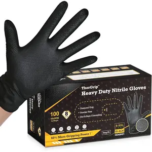Heavy Duty Black Industrial Nitrile Gloves with Raised Diamond Texture, Latex Free (6mil/8mil)