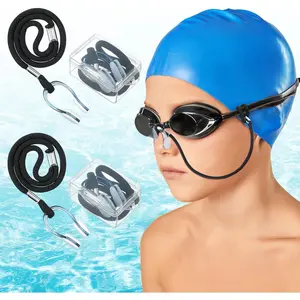 2 Set Swimming Nose Clips with Cord and Organizer, Waterproof Silicone Swim Nose Plugs with Strap for Kids Age 7+ and Adults