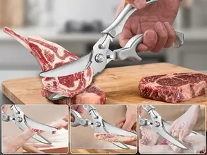 Professional Heavy-Duty Stainless Steel Kitchen Shears Ultra-Sharp Rust-Proof Ergonomic Handle for Cutting Chicken Bones Meat Vegetables Ideal for Home Restaurant Outdoor Barbecue Camping Slaughterhouse Perfect Gift Mother's Day Gift