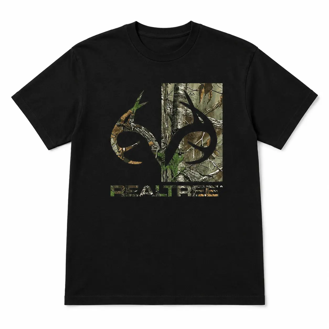 Camiseta de Hombre con Logo de Astas Realtree Camo - Estampado de Camuflaje Realtree, Cuello Redondo de Algodón Suave y Transpirable para Caza, Pesca y Aventuras al Aire Libre - Camiseta Casual para Todas las Estaciones - Regalo Ideal para Cazadores