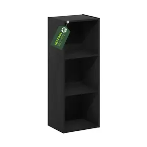 Minimalist 3-Tier 3-Shelf Unit Bookcase, Easy Tool-Free Open Shelf, Floor-Standing CARB Wood Furniture, 9x12x32 in, for Living Room Home Office, Blackwood