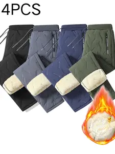 Men's Winter Fleece Lined Long Pants, Warm Straight Leg Trousers, Outdoor Sports Hiking, Casual Outdoors Wear, Athleisure Pants, 4 Pack