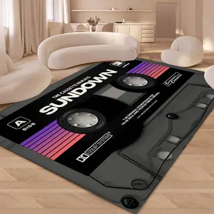 1 Piece of Retro Black Magnetic Tape Design Carpet Music Theme Home Decoration and Door Mat Living Room or Bedroom Decoration Printed Carpet Decoration Welcome Soft Floor Mat Floor Mat Suitable for Indoor Living Room and Bedroom Home Decoration