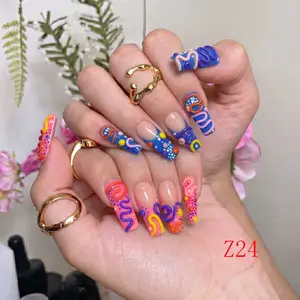 Nailbeebee Z24 1.3 inch Handmade Press-On Nails | Reusable,Salon-Quality,Long-Lasting,Glossy Design |  For Daily Office & Workplace,Date Nights & Romantic Outings,Shopping & City Leisure Trips,Holiday & Short Travels