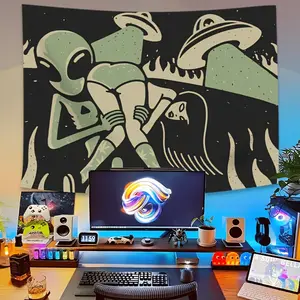 Horror Alien Tapestry Fun Illustration Wall Decor, Polyester Fiber Indoor Decoration for Bedroom Living Room Dorm Party, Unique Gift