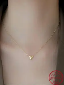 1 Elegant And Simple S925 Sterling Silver Smooth Love Pendant Necklace women's Valentine's Day gift Daily Commuting Outfit For Girlfriend And Mom