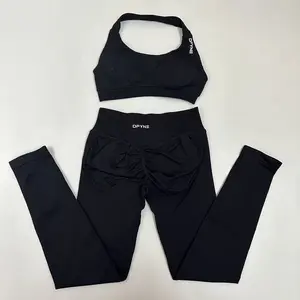 Dfyne Impact Women's Two-Piece  Yoga Set, Halter Bra, High-Waisted Top For Sports, Leggings, Sports Suit, Fitness Suit