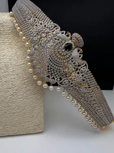 AD Peacock Diamond Finish Emerald Green Stone Hip Belt Kamarbandh