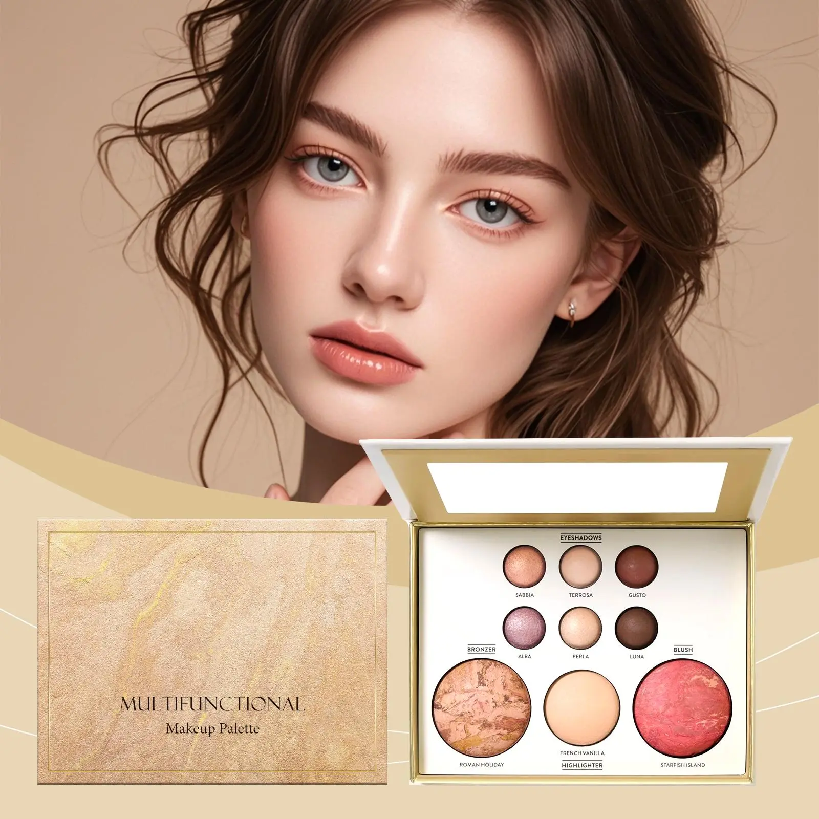 Tuscan Dreams Cosmetic Daily Starter Kit - Lightweight Brightening Foundation, Powder, Pink Sweet Sheen Eyeshadow Palette, Blending Makeup Brush, Barbie Black Waterproof Long-Lasting Eyeshadow shadow eye on press pride flags