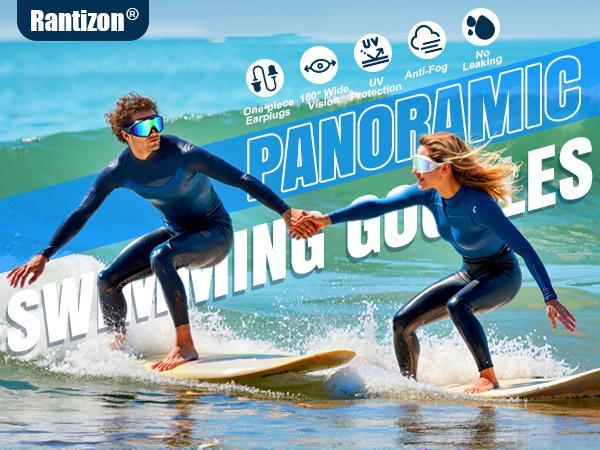 Rantizon Swim Goggles 1 Pack for Adults/Kids - Wide View, Anti-Fog, No Leaking, Soft Silicone, Adjustable Strap uv swimming anti-uv