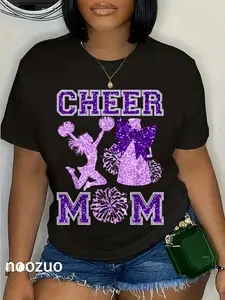 100% Cotton Cheer Mom Mama Bow Sport Cheerleader Cheerleading Purple T-Shirt
