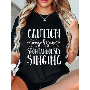 100% Cotton Caution May Begin Spontaneously Singing Choir Band Music T-Shirt