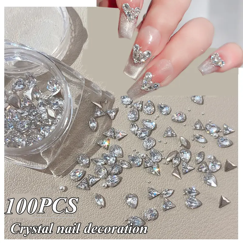 100PCS 3D Mini Zircon Nail Art Rhinestone Crystal Diamond Accessories for Glitter Manicure Supplies Material Nails Decoration
