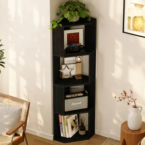 ALISENED 4 Tier Corner Bookcase, Minimal Interior Design Furniture with Aesthetic Organize For Living Room, Bedroom, Apartment, Home