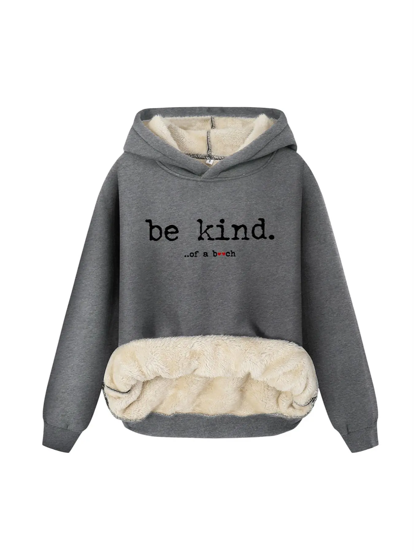 Women's Letter Print Plush Lined Hoodie, Fuzzy Hoodie, Aesthetic Hoodie, Casual Streetwear Hoodie, Casual Long Sleeve Hooded Sweatshirt for Fall & Winter, Ladies Top for Daily Wear, Casual Warm Sweatshirt