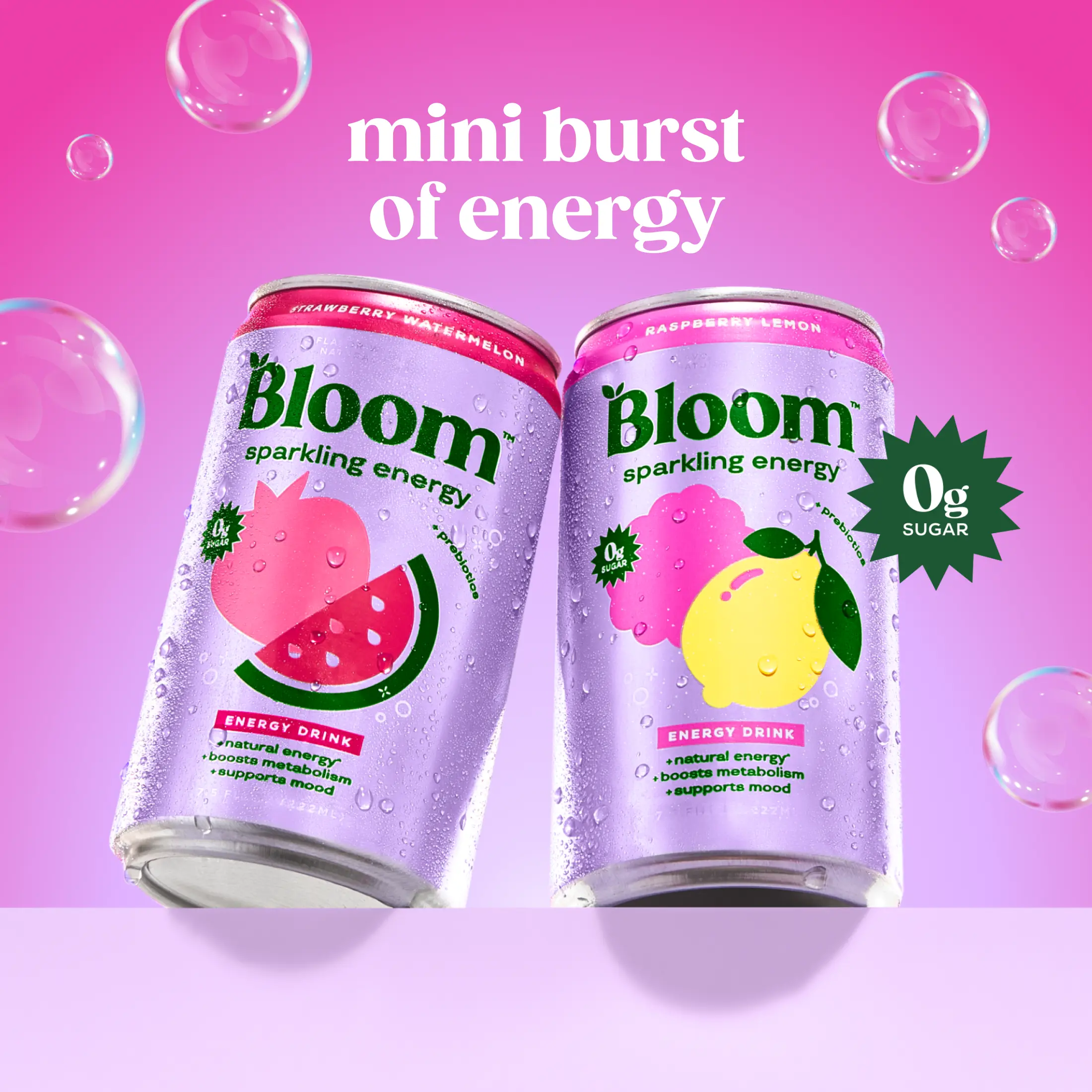 New!! Bloom Mini - Sparkling Energy Mini Cans Variety Pack, Strawberry Watermelon (6), Raspberry Lemon (6), 7.5 oz Cans, 12 pack