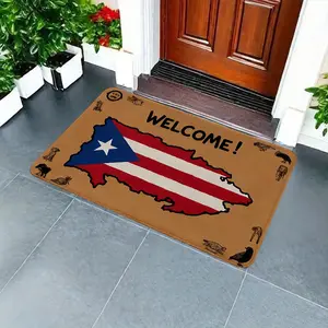 Flannel One Piece Of Contemporary Bath Rug, Featuring The Welcoming Symbol Of Puerto Rico, Suitable For Decorating Bedrooms, Living Rooms, Kitchens, And For Indoor Holiday Themes, Including Autumn, Summer, Halloween, Thanksgiving, And Christmas
