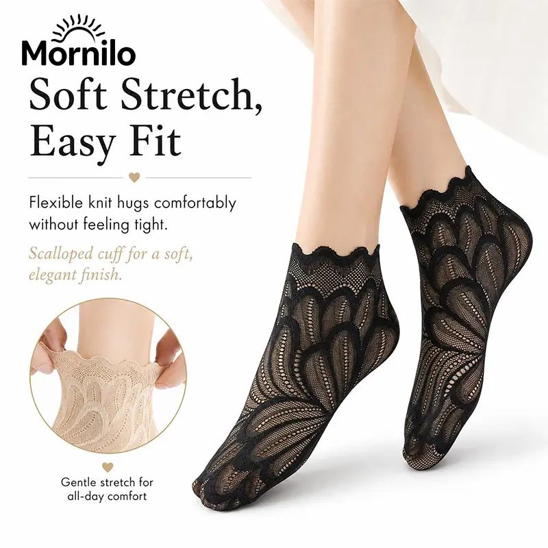 5 Pairs Women's Floral Lace Mesh Ankle Socks, Sheer No Show Liner Socks, Breathable Stretch Dress Socks for Flats & Loafers, Coquette Balletcore Old Money Aesthetic, Summer Outfit Inspo, Soft Elegant Lightweight Casual Daily Wear