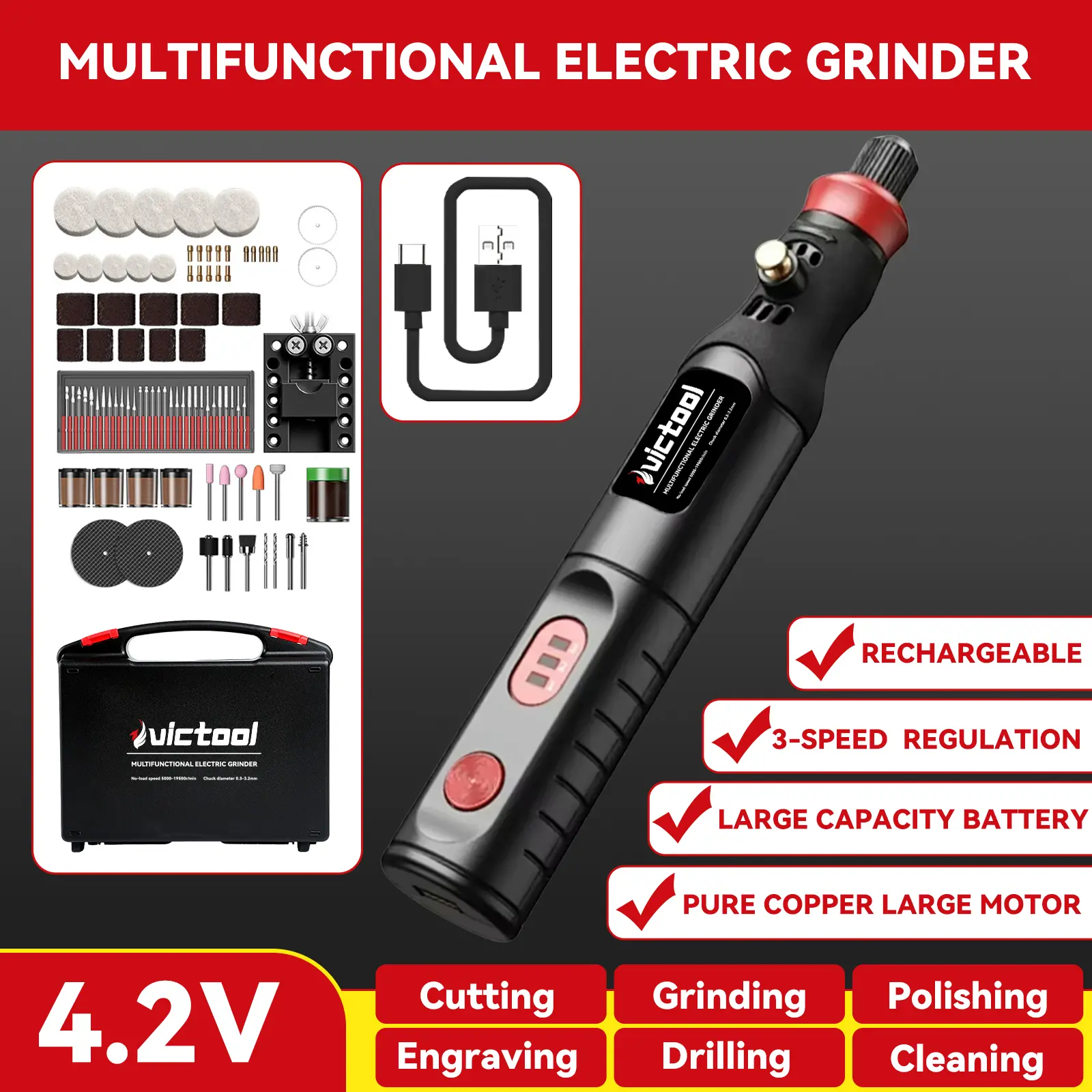 272pcs Electric Grinder Set 3 Speed Adjustable Engraving Pen Polishing Machine Rotary Tool Kit