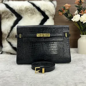 Pre-owned Yves Saint Laurent Saint Laurent Manhattan Series Crocodile Embossed Crossbody Bag 866