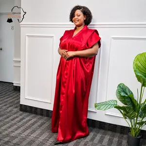 Deep Red African Kaftan Maxi Dress Elegant Women's Formal Occasion Wear Wedding Guest Dress